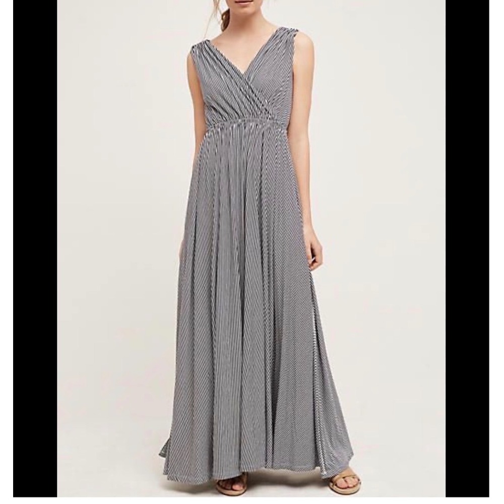 Sunday in Brooklyn Maxi Dress Women Medium Pet Navy Blue Striped Surplice V-Neck